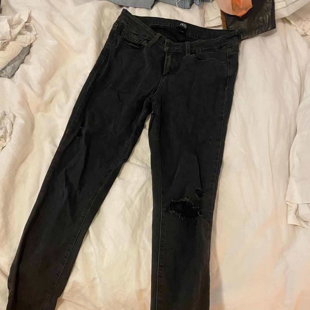 PAIGE Black Ripped Skinny Jeans